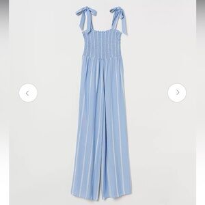 H&M Women Blue and White Striped Jumpsuit with smocking size 4